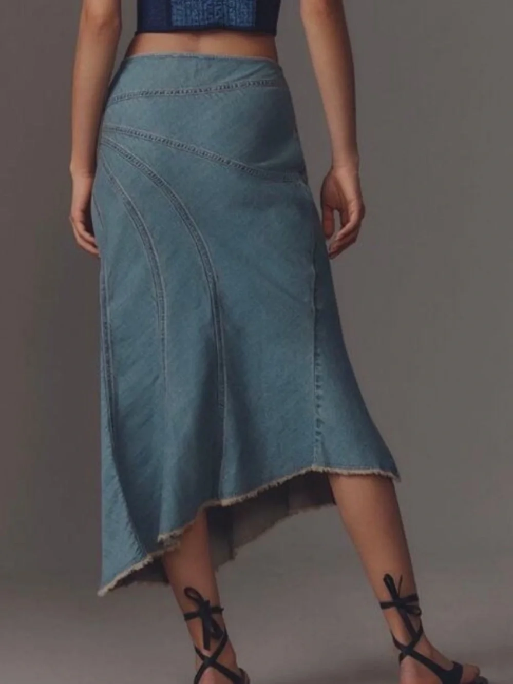 Anthropologie Pilcro Denim Slip Skirt Size 6 Blue Midi Raw Hem Side Slit